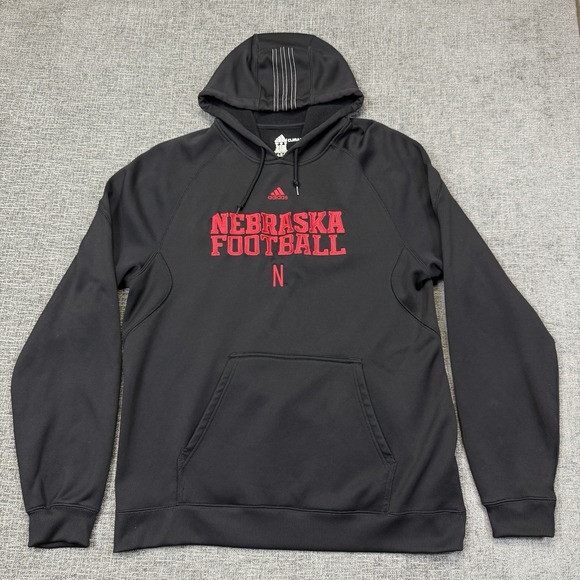 Adidas Nebraska Cornhuskers Football Hoodie Mens XL Black Pullover Climawarm - Picture 2 of 7